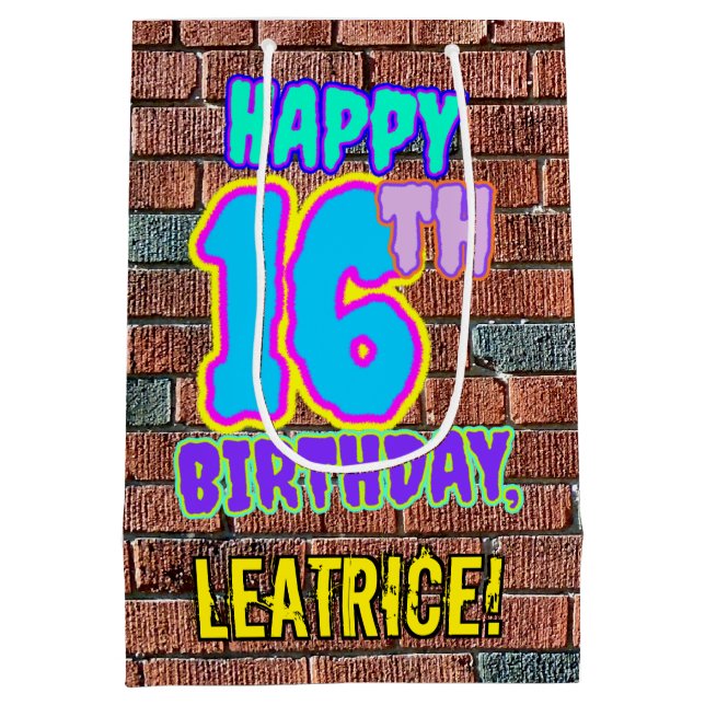 Sac Cadeau Moyen 16e anniversaire : Amusant, Graffiti urbain inspir (Dos)