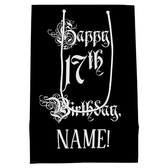 Sac Cadeau Moyen 17e anniversaire : Fancy, Elegant Script + Nom per (Dos)