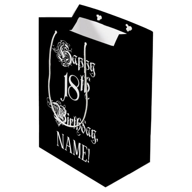 Sac Cadeau Moyen 18e anniversaire : fantaisie, élégant script + Nom (Dos Angle)
