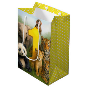 Sac Cadeau Moyen 1er anniversaire Bébés Animaux Sauvages