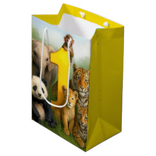 Sac Cadeau Moyen 1er anniversaire Bébés Animaux Sauvages