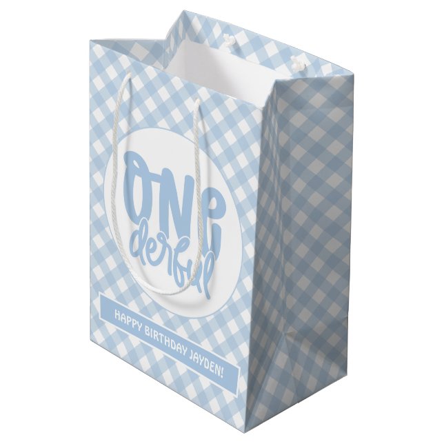 Sac Cadeau Moyen 1er anniversaire fête mignonne Pastel Blue Onederf (Dos Angle)