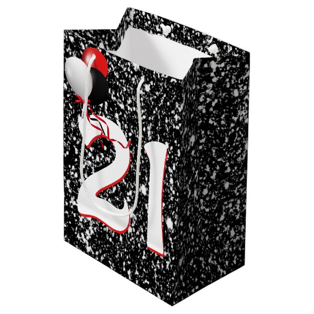 Sac Cadeau Moyen 21e anniversaire Ballons sur Parties scintillant n (Devant Angle)