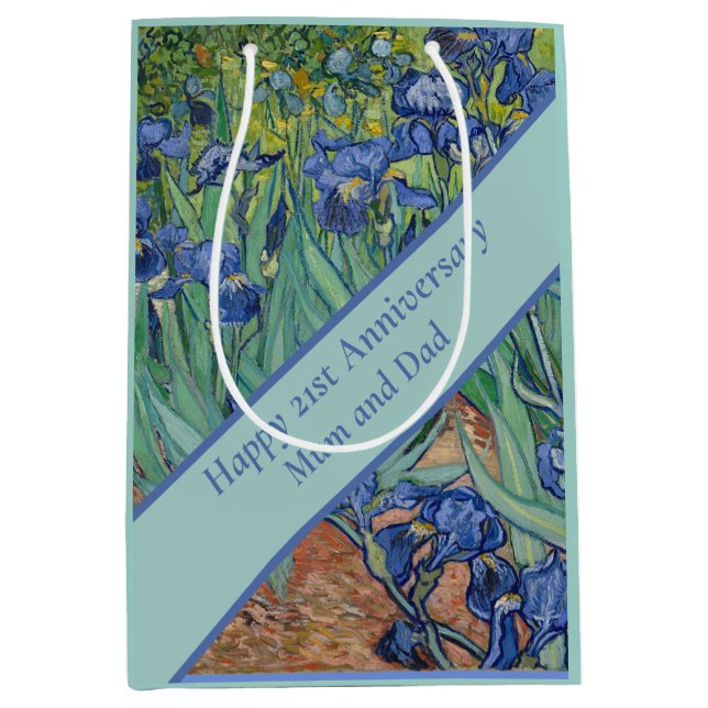 Sac Cadeau Moyen 21e anniversaire du Mariage Blue Iris (Devant)