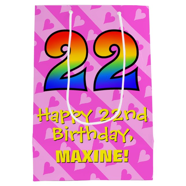 Sac Cadeau Moyen 22e anniversaire : Des Coeurs roses amusants; Arc- (Dos)