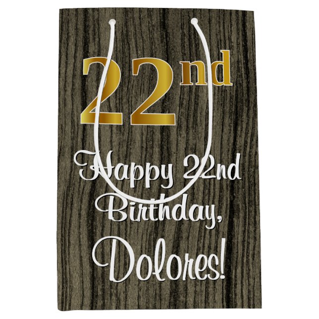 Sac Cadeau Moyen 22e anniversaire : Elégant Faux Gold Look #, Faux  (Devant)