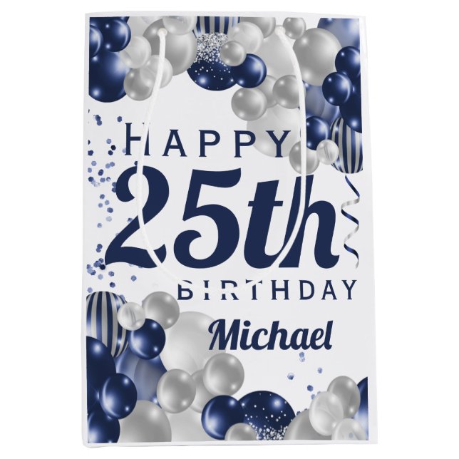Sac Cadeau Moyen 25e anniversaire Ballons de la Marine (Devant)
