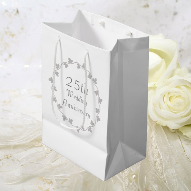 Sac Cadeau Moyen 25e anniversaire du Mariage d'argent Ivy Wreath (In Situ)