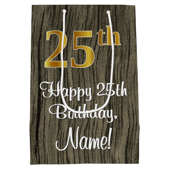 Sac Cadeau Moyen 25e anniversaire : Elégant Faux Gold Look #, Faux  (Dos)