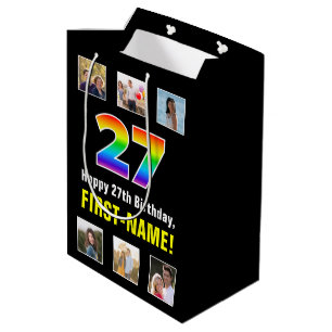 Sac Cadeau Moyen 27e anniversaire : Arc-en-ciel "27", photos person