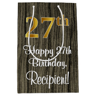 Sac Cadeau Moyen 27e Anniversaire : Aspect Or Faux Élégant #, Bois