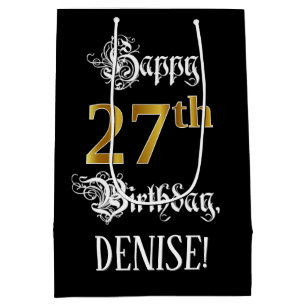 Sac Cadeau Moyen 27e anniversaire ~ Script fantaisie; Faux Gold Loo