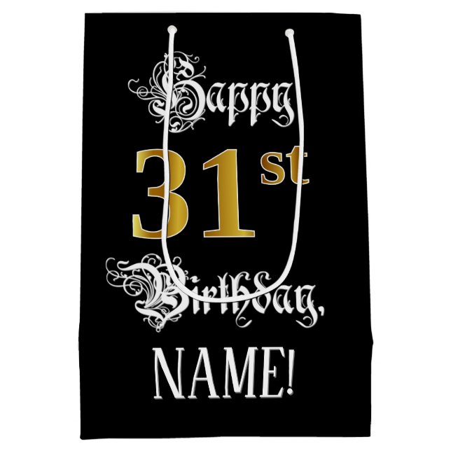 Sac Cadeau Moyen 31e anniversaire ~ Script fantaisie; Faux Gold Loo (Dos)
