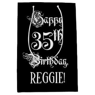 Sac Cadeau Moyen 35e anniversaire : écriture fantaisie élégante + n