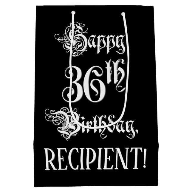 Sac Cadeau Moyen 36e anniversaire : fantaisie, élégant script + Nom (Dos)
