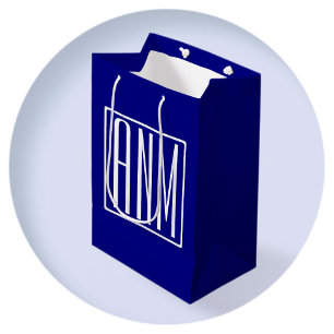 Sac Cadeau Moyen 3 Initiales Monogramme Bleu et blanc de la marin