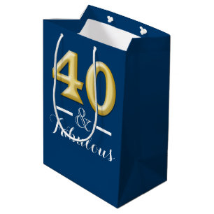 Sac Cadeau Moyen 40 et anniversaire bleu fabuleux d'or
