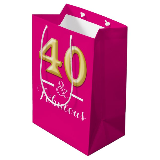 Sac Cadeau Moyen 40 et anniversaire rose fabuleux d'or (Dos Angle)