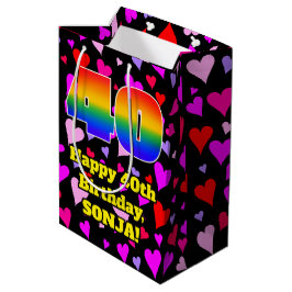 Sac Cadeau Moyen 40e anniversaire : Amour Hearts Motif, Arc en ciel