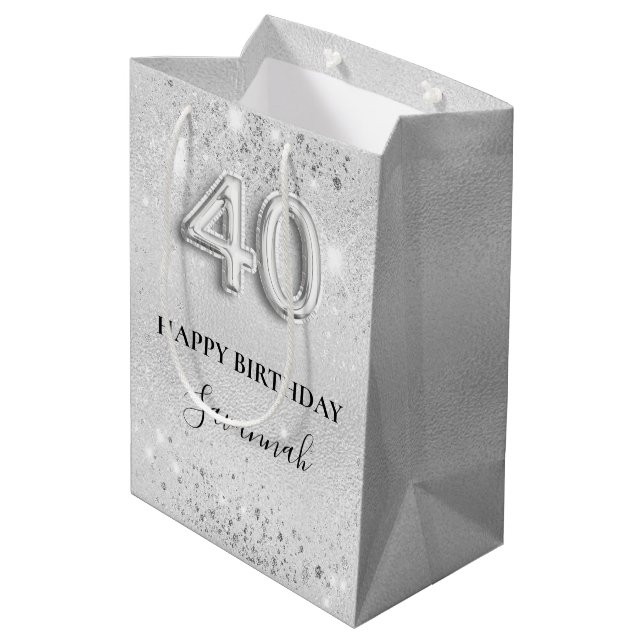 Sac Cadeau Moyen 40e anniversaire argent éclat nom (Dos Angle)