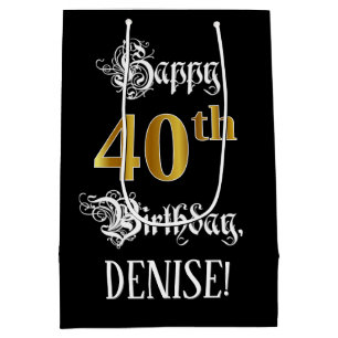 Sac Cadeau Moyen 40e anniversaire faux gold look; nom