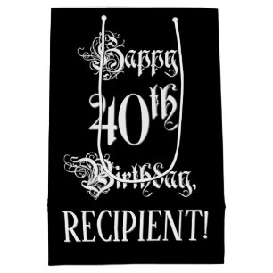 Sac Cadeau Moyen 40e anniversaire : Soigné, Élégant Script + Nom pe