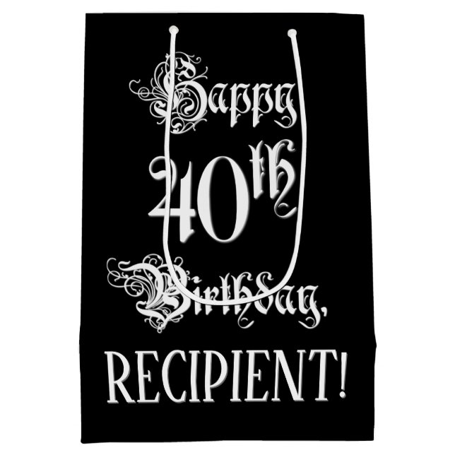Sac Cadeau Moyen 40e anniversaire : Soigné, Élégant Script + Nom pe (Dos)