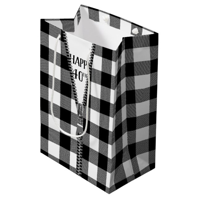 Sac Cadeau Moyen 40e anniversaire Zipper sur Buffalo Plaid (Devant Angle)