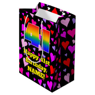 Sac Cadeau Moyen 41e anniversaire : Amour Hearts Motif, Arc en ciel