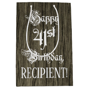 Sac Cadeau Moyen 41e anniversaire : Fancy, Faux Wood Look + Custom 