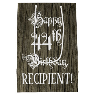 Sac Cadeau Moyen 44e anniversaire : fantaisie, Faux Wood Look + Nom