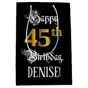 Sac Cadeau Moyen 45e anniversaire ~ Script fantaisie; Faux Gold Loo