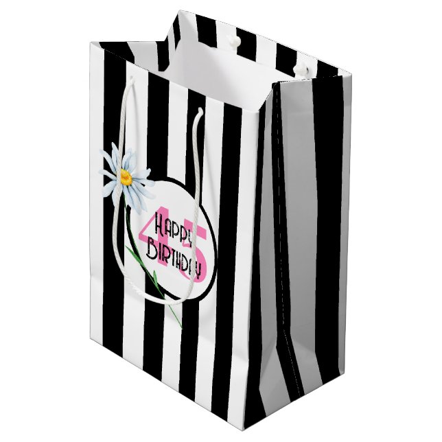 Sac Cadeau Moyen 45e anniversaire Stripes noir et blanc (Devant Angle)