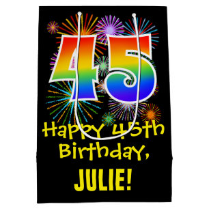 Sac Cadeau Moyen 45ème anniversaire : Fun Fireworks Motif + Rainbow
