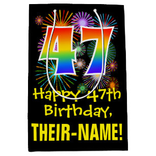 Sac Cadeau Moyen 47ème anniversaire : Fun Fireworks Motif + Rainbow
