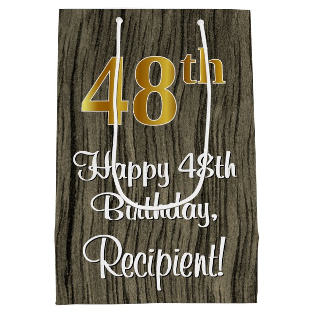 Sac Cadeau Moyen 48e anniversaire : Elégant Faux Gold Look #, Faux  (Dos)