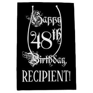 Sac Cadeau Moyen 48e anniversaire : Soigné, Élégant Script + Nom pe