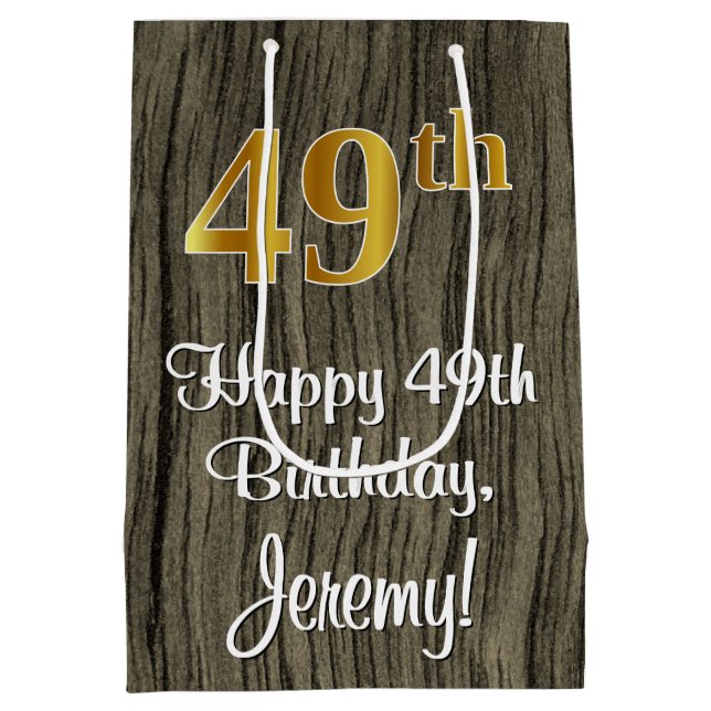 Sac Cadeau Moyen 49e anniversaire : Elégant Faux Gold Look #, Faux  (Dos)