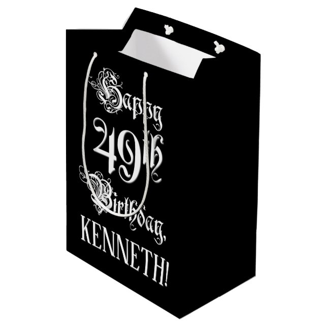 Sac Cadeau Moyen 49e anniversaire : Fancy, Elegant Script + Nom per (Dos Angle)