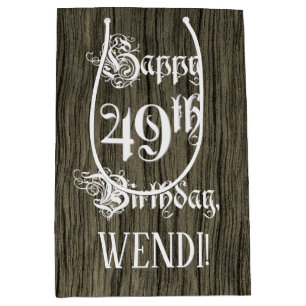 Sac Cadeau Moyen 49e anniversaire : Faux Wood Look + Nom personnali