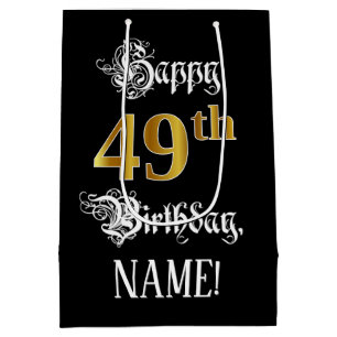 Sac Cadeau Moyen 49e anniversaire ~ Script fantaisie; Faux Gold Loo