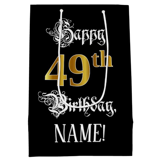 Sac Cadeau Moyen 49e anniversaire ~ Script fantaisie; Faux Gold Loo (Dos)