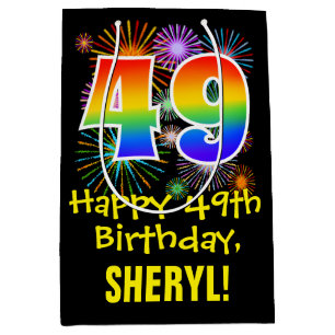 Sac Cadeau Moyen 49ème anniversaire : Fun Fireworks Motif + Rainbow