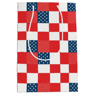 Sac Cadeau Moyen 4 juillet Damier Étoiles et Bandes Patriotiques
