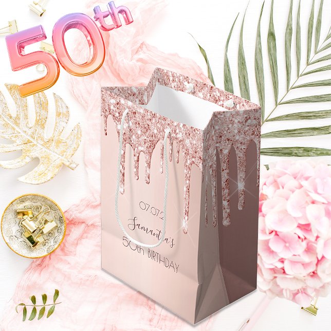 Sac Cadeau Moyen 50e anniversaire 50 rose or parties scintillant dr (Créateur téléchargé)