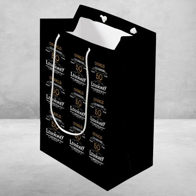 Sac Cadeau Moyen 50e anniversaire Black Gold Legendary Retro (50th Birthday Black Gold Legendary Retro Medium Gift Bag
)