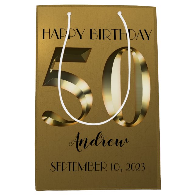 Sac Cadeau Moyen 50e anniversaire d'or métallique (Devant)