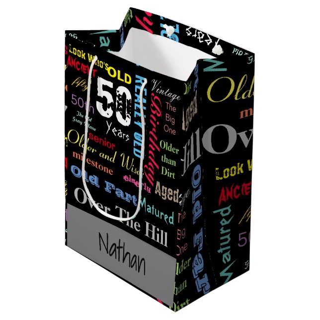 Sac Cadeau Moyen 50e anniversaire heureux | Jalon (Devant Angle)