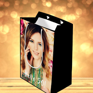Sac Cadeau Moyen 50e anniversaire personnalisé photo bonjour 50 cin