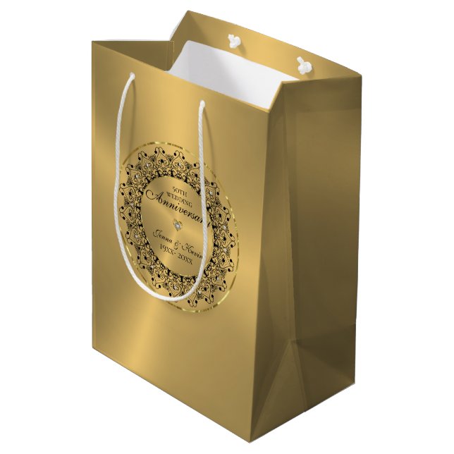 Sac Cadeau Moyen 50ème anniversaire du Mariage BlackMandala sur l'o (Dos Angle)